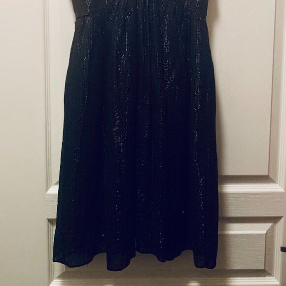 Forever 21 Strappy Metallic Silver & Black Mini Dress Empire Waist Size Medium - Picture 3 of 7